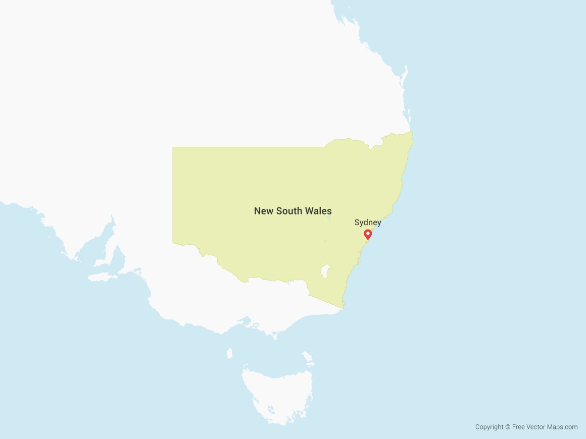 Stylised map showing NSW and Sydney