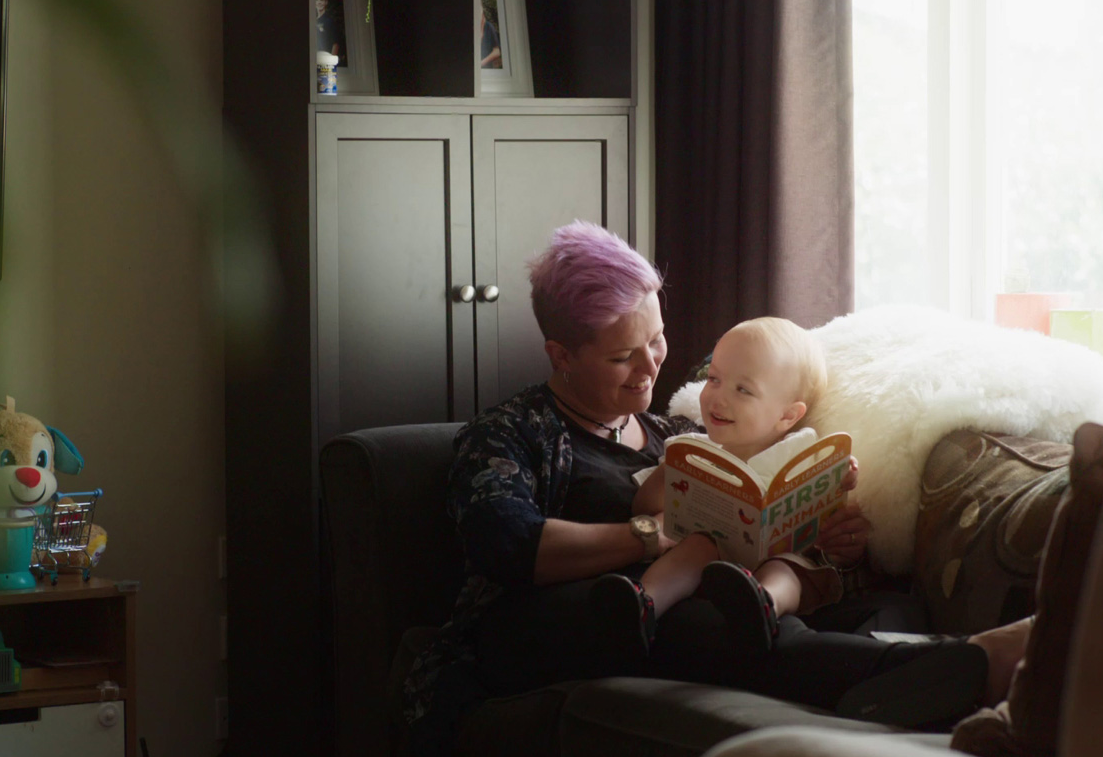 Mother and child in warm home 