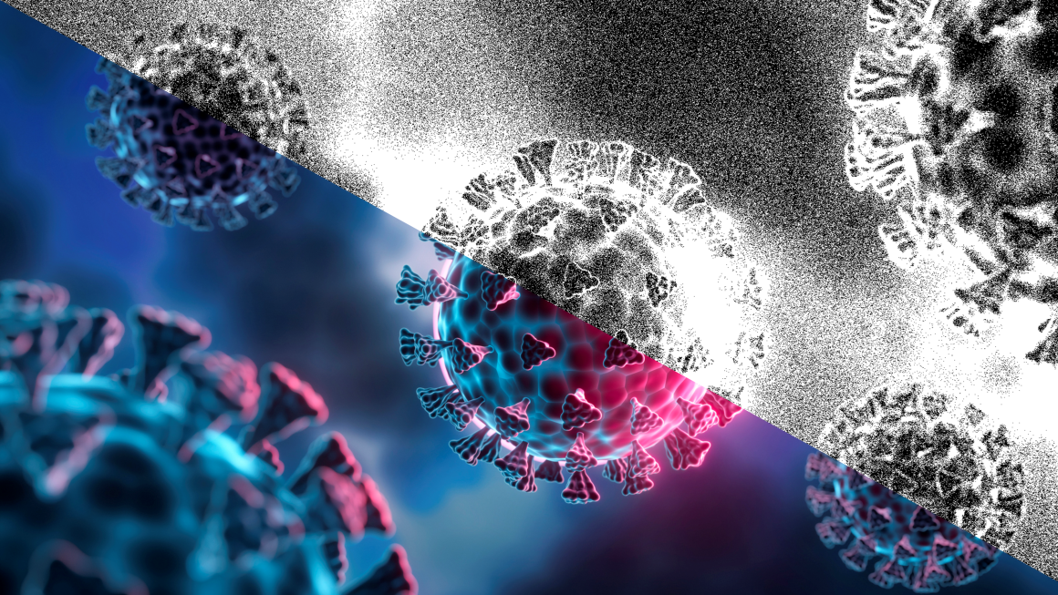Stylised image of covid virus particles