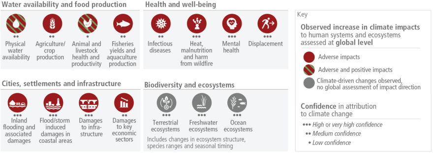 diagram outlining various impacts of climate change