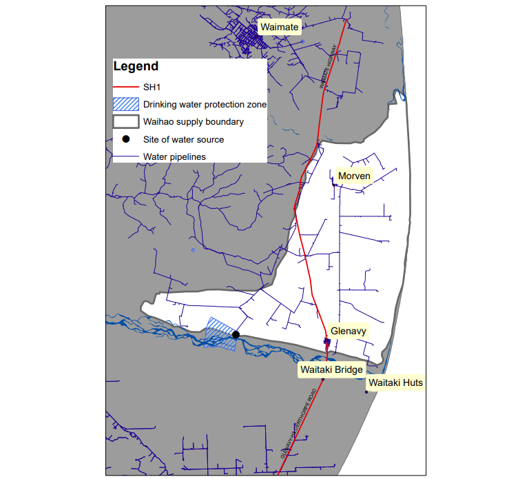 ​ Edit media  Map showing the affected Waihao supply