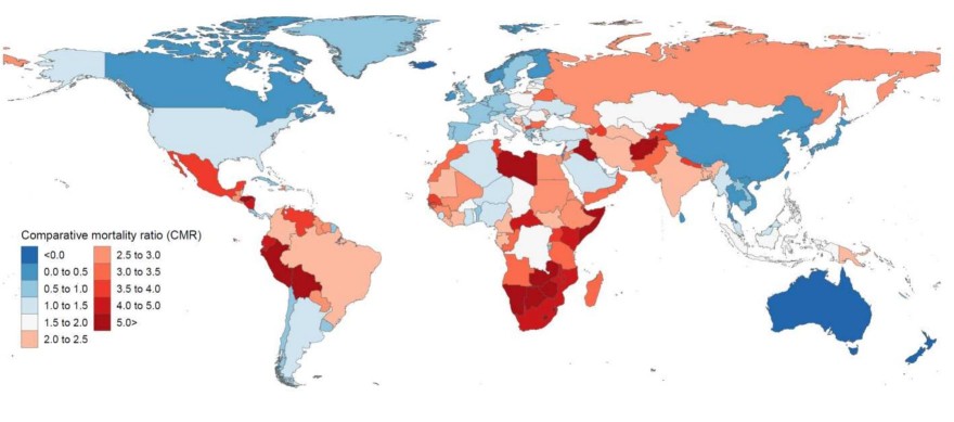 global map showing levels of comparative mortality
