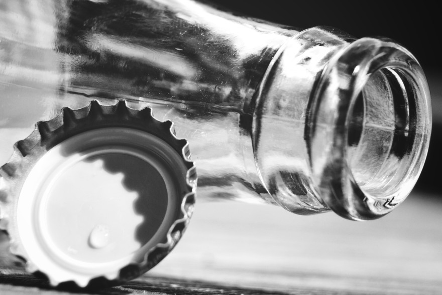 black and white of bottle 