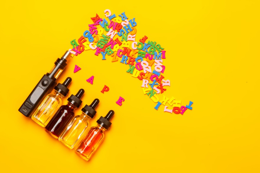 Vape and vape refills with lolly coloured letters