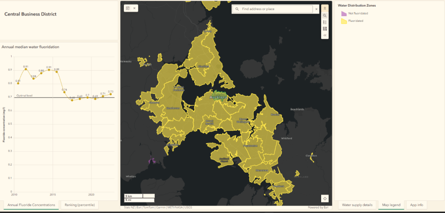 example of interactive map showing community water fluoridation 