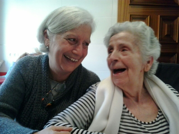 Two women laughing in rest home