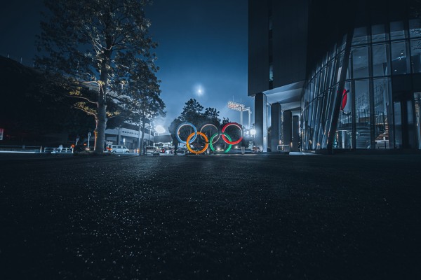 Olympic rings displayed in Tokyo street