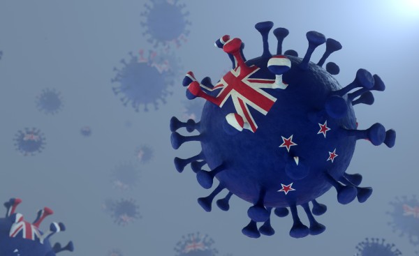 new zealand flag superimposed on covid virus