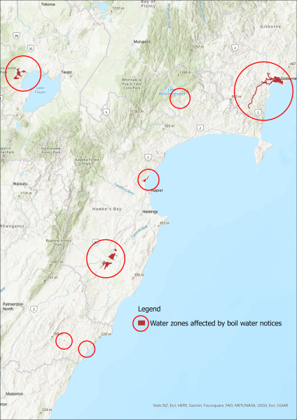 Map of where boil water notices were issued