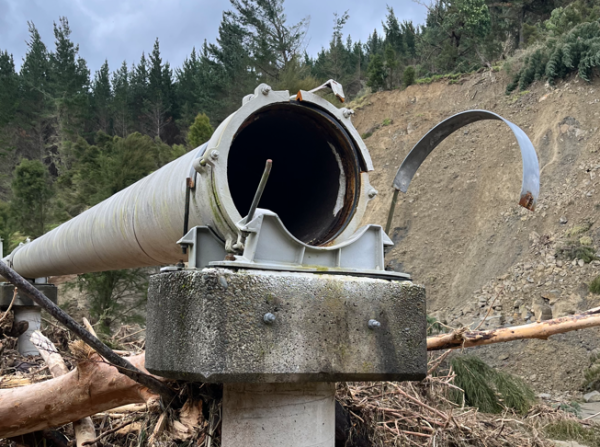 Broken water pipe Gisborne following Cyclone Gabrielle