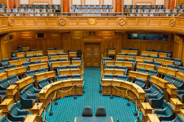 empty debating chamber - NZ Parliament