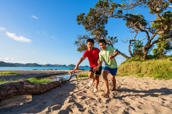 Boys running on beach - back cover of HCA Prevention Brief